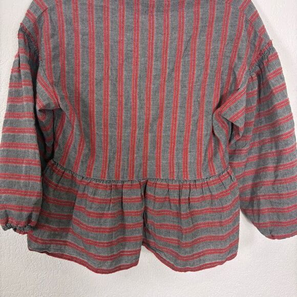 Madewell Grey with Red Striped V Neck 3/4 Sleeve V Neck Blouse Top Size Small - Picture 9 of 10